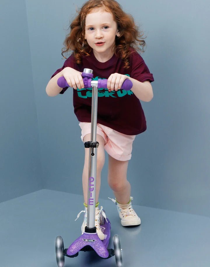 Mini Micro Deluxe Glitter LED 3 Wheel Scooter - Purple - HYPHEN KIDS