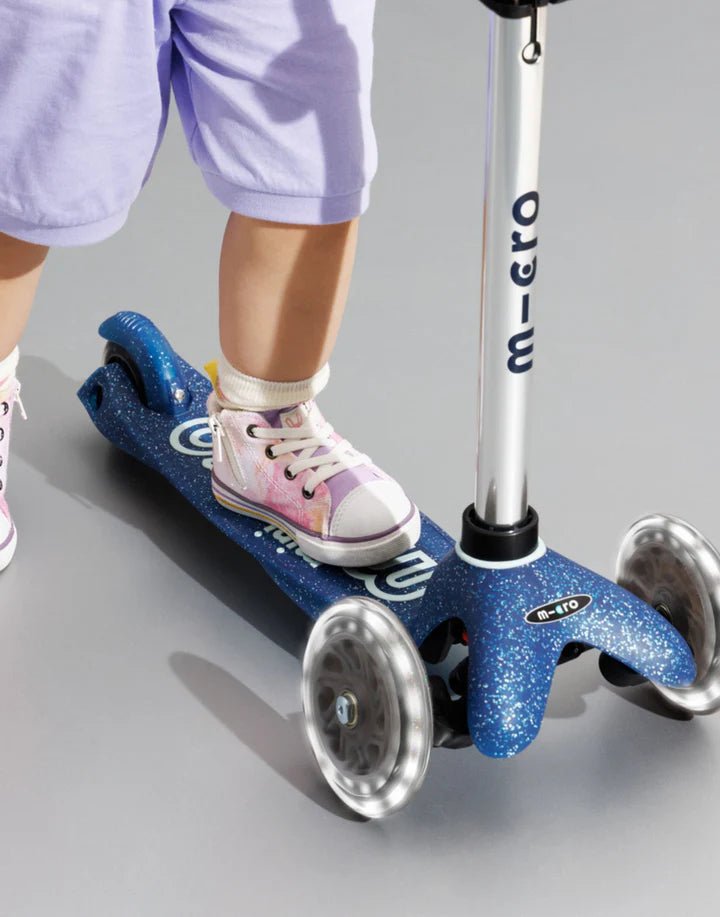 Mini Micro Deluxe Glitter LED 3 Wheel Scooter - Blue - HYPHEN KIDS