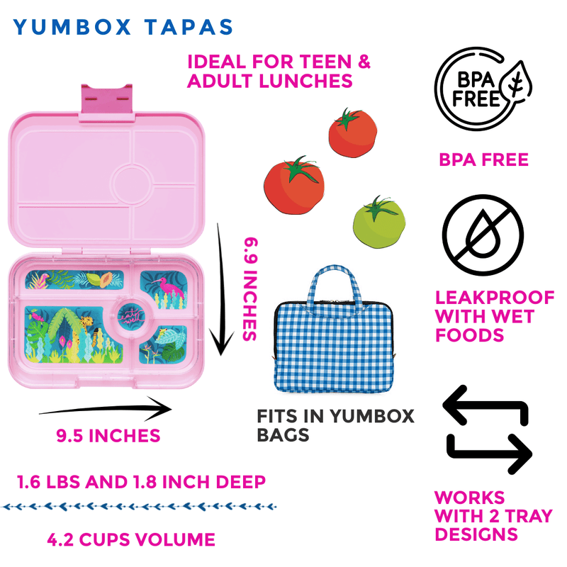 Yumbox Tapas Larger Size Leakproof Bento lunch box 5 - Compartment Food Tray (Pink) - HYPHEN KIDS