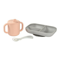 Beaba Silicone Learning Set And Cup - Pink/Grey - HYPHEN KIDS