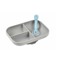 Beaba Silicone Suction Divided Plate & Spoon - Grey - HYPHEN KIDS