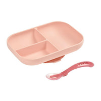 Beaba Silicone Suction Divided Plate & Spoon - Pink - HYPHEN KIDS